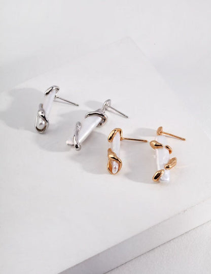 Fluid Baroque Pearl Stud Earrings in Gold and Sterling Silver | BARØ
