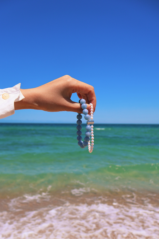 Aqua Prelude – Aquamarine & Baroque Pearl Double-Layer Bracelet