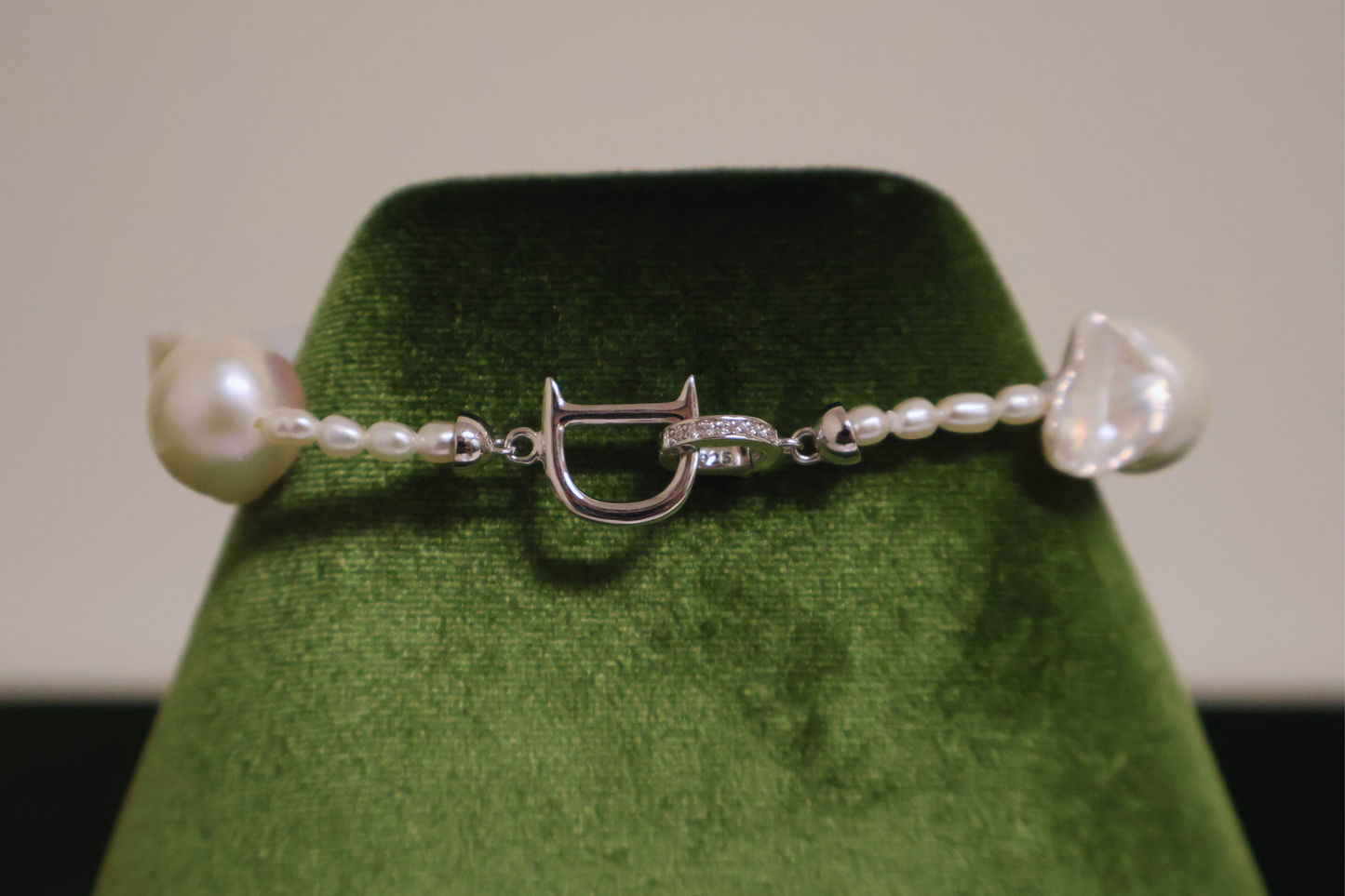 Diana – Large Baroque Pearl Bracelet with Pavé D Clasp
