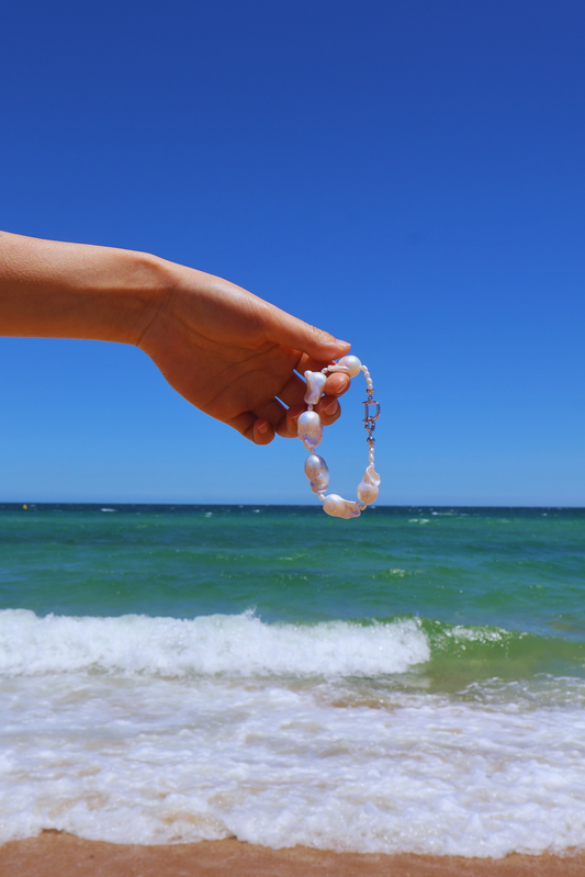 Diana – Large Baroque Pearl Bracelet with Pavé D Clasp