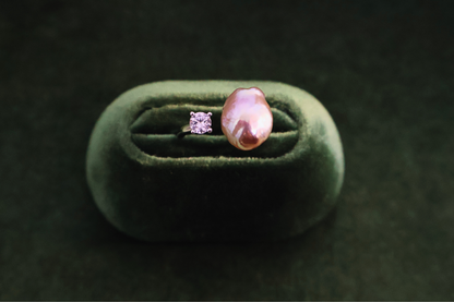 Blush Spark – Pink Baroque Pearl Adjustable Ring with Pavé Detail