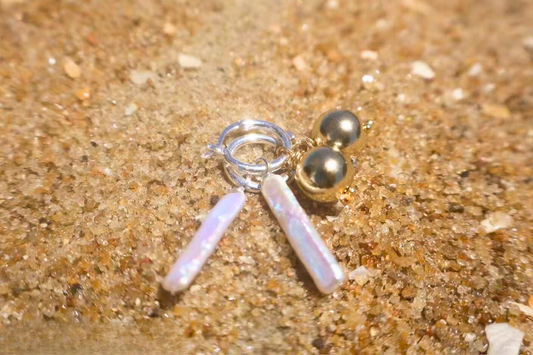 Golden Balance – Rectangular Baroque Pearl & Gold Sphere Earrings