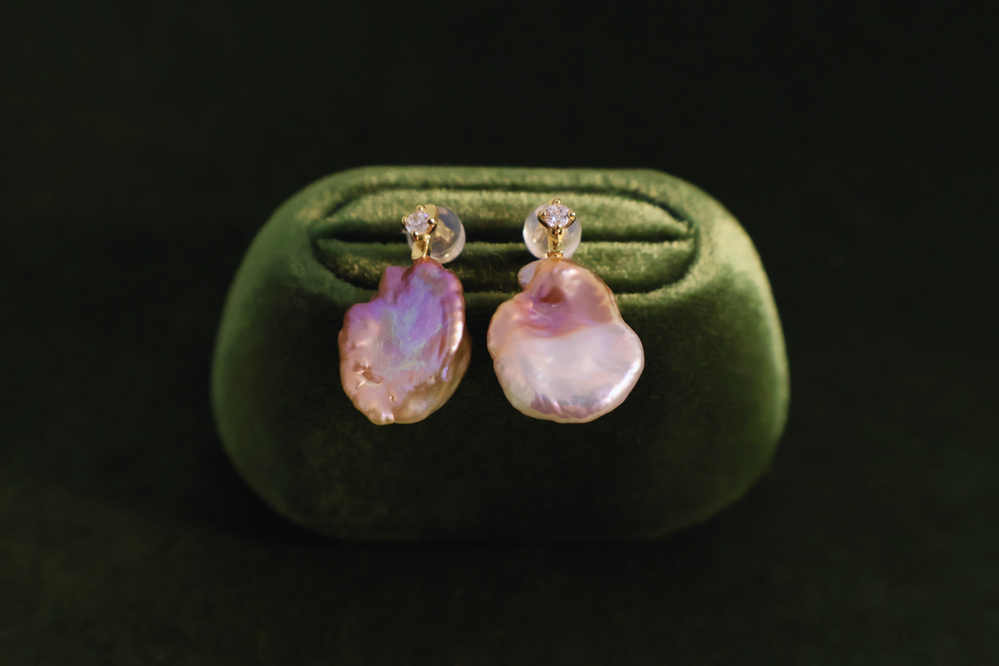 Violet Silk – Purple Baroque Pearl Earrings with Pavé Detail (18K Gold-Plated Silver)