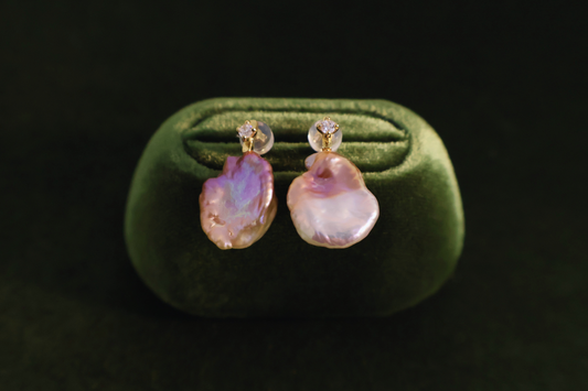 Violet Silk – Purple Baroque Pearl Earrings with Pavé Detail (18K Gold-Plated Silver)