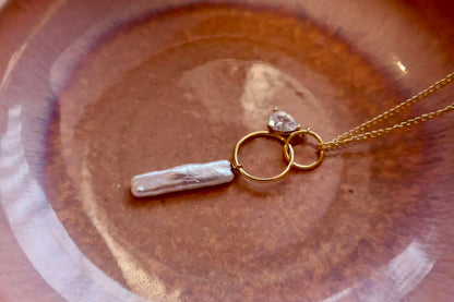 Stellar River – Rectangular Baroque Pearl Pendant Necklace with Pavé Detail