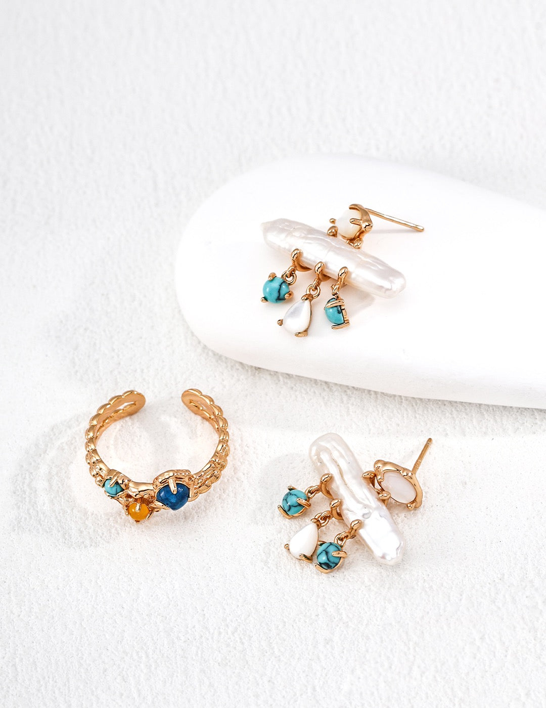 Baroque Pearl & Turquoise Drop Earrings in Gold | BARØ