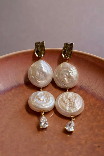 Roman Holiday – Double Coin Baroque Pearl Earrings