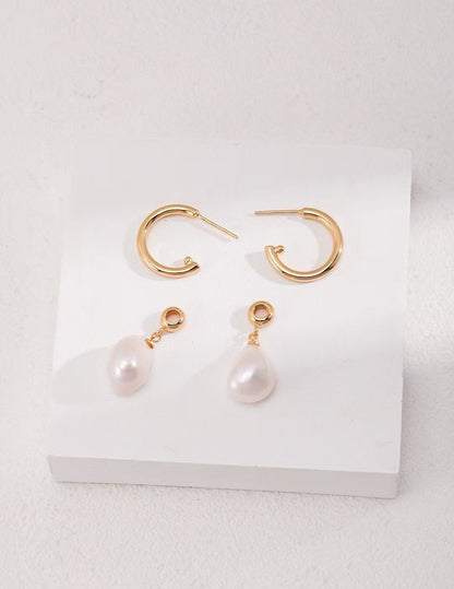 Baroque Pearl Hoop Drop Earrings in Gold | BARØ